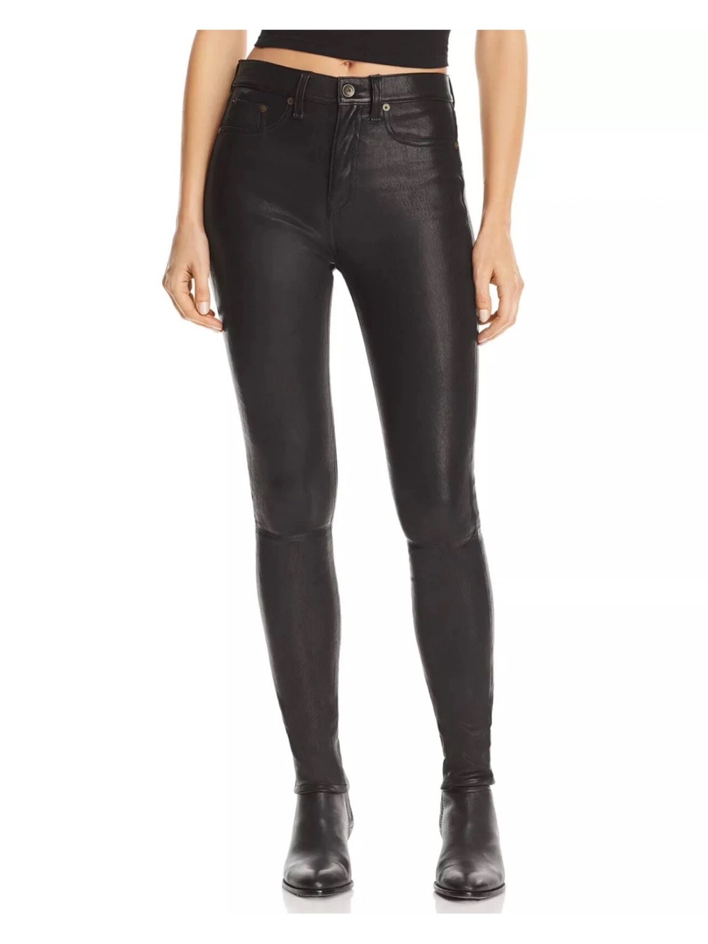 rag & bone Black Genuine Lamb Leather Skinny Jeans 26